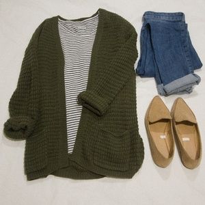 Slouchy Loose Knit Olive Green Cardigan